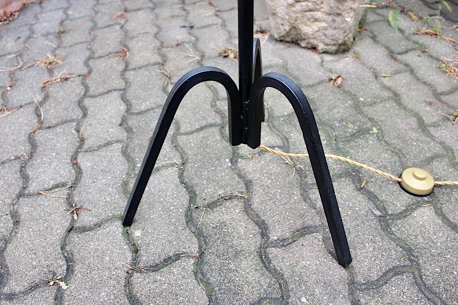Mid Century Modern Jacques Adnet Vintage Black Iron Floor Lamp 1950s France For Sale 6