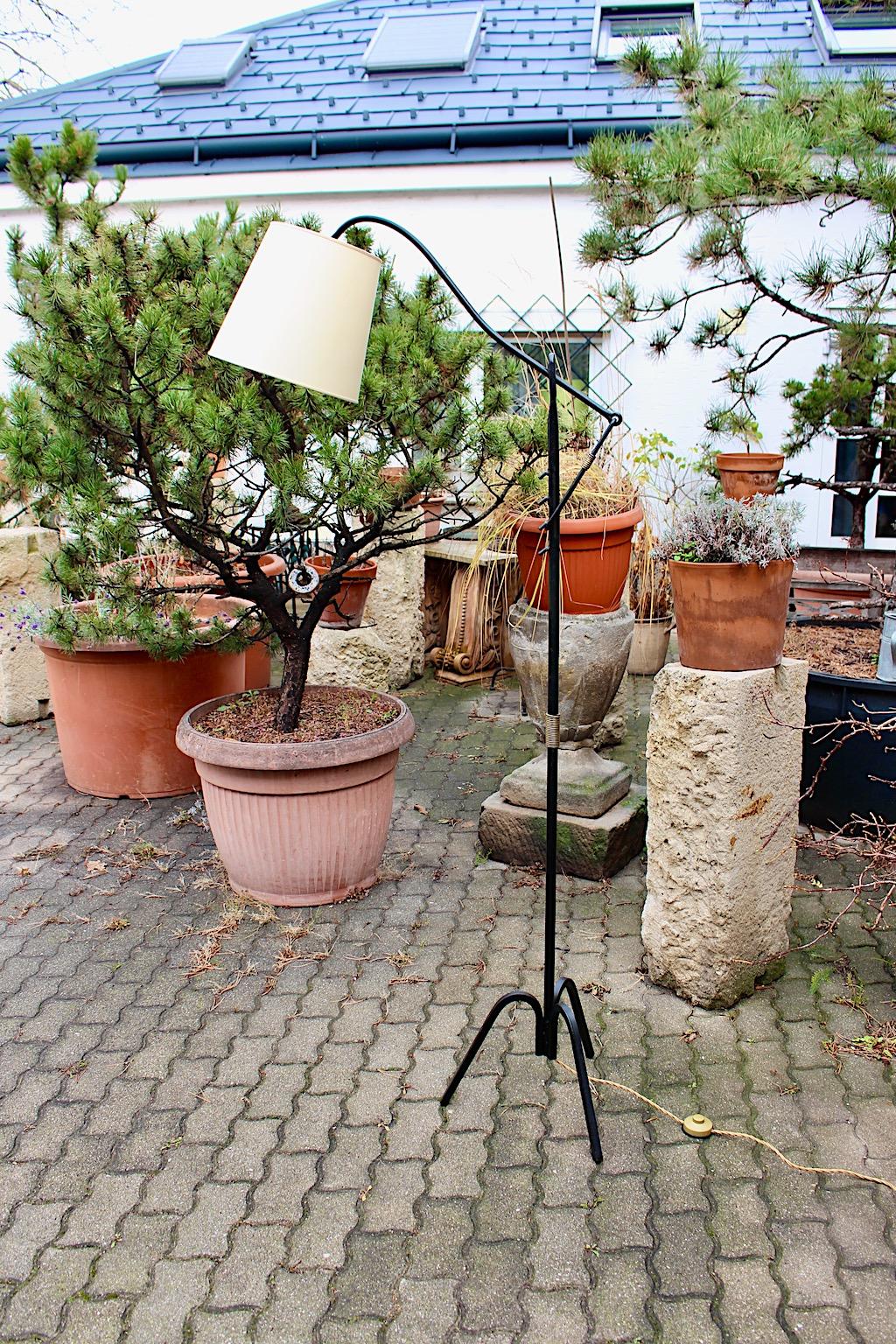 Mid Century Modern Jacques Adnet Vintage Black Iron Floor Lamp 1950s France For Sale 10