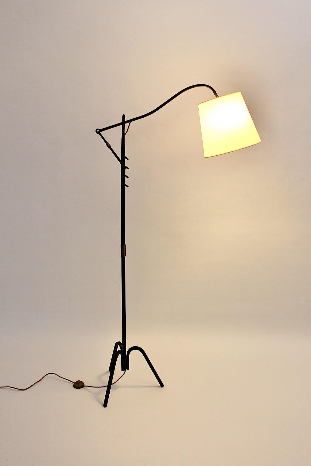 Mid Century Modern Jacques Adnet Vintage Black Iron Floor Lamp 1950s France For Sale 11