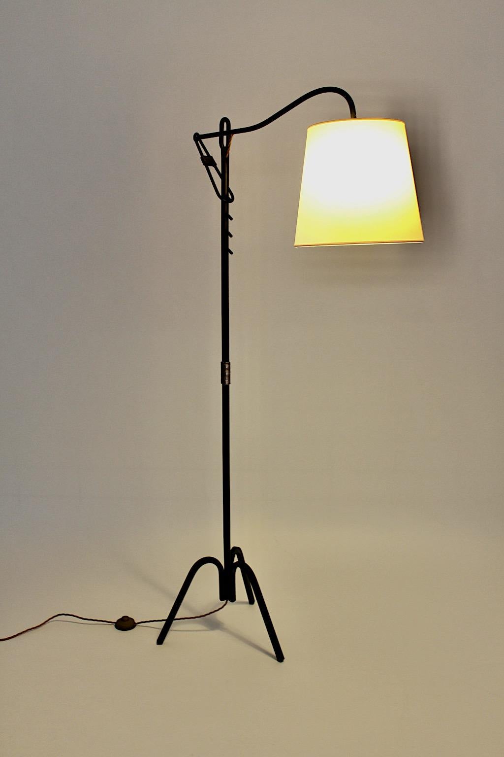 Mid Century Modern Jacques Adnet Vintage Black Iron Floor Lamp 1950s France For Sale 12