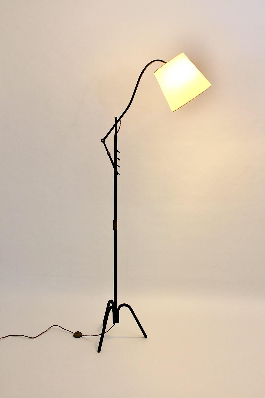 Mid Century Modern Jacques Adnet Vintage Black Iron Floor Lamp 1950s France For Sale 13