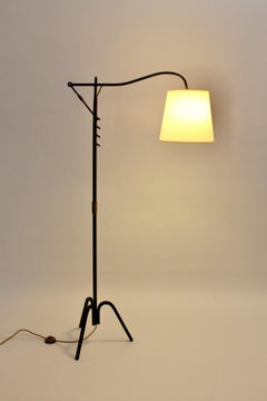 Mid Century Modern Jacques Adnet Style Vintage Black Iron Floor Lamp France