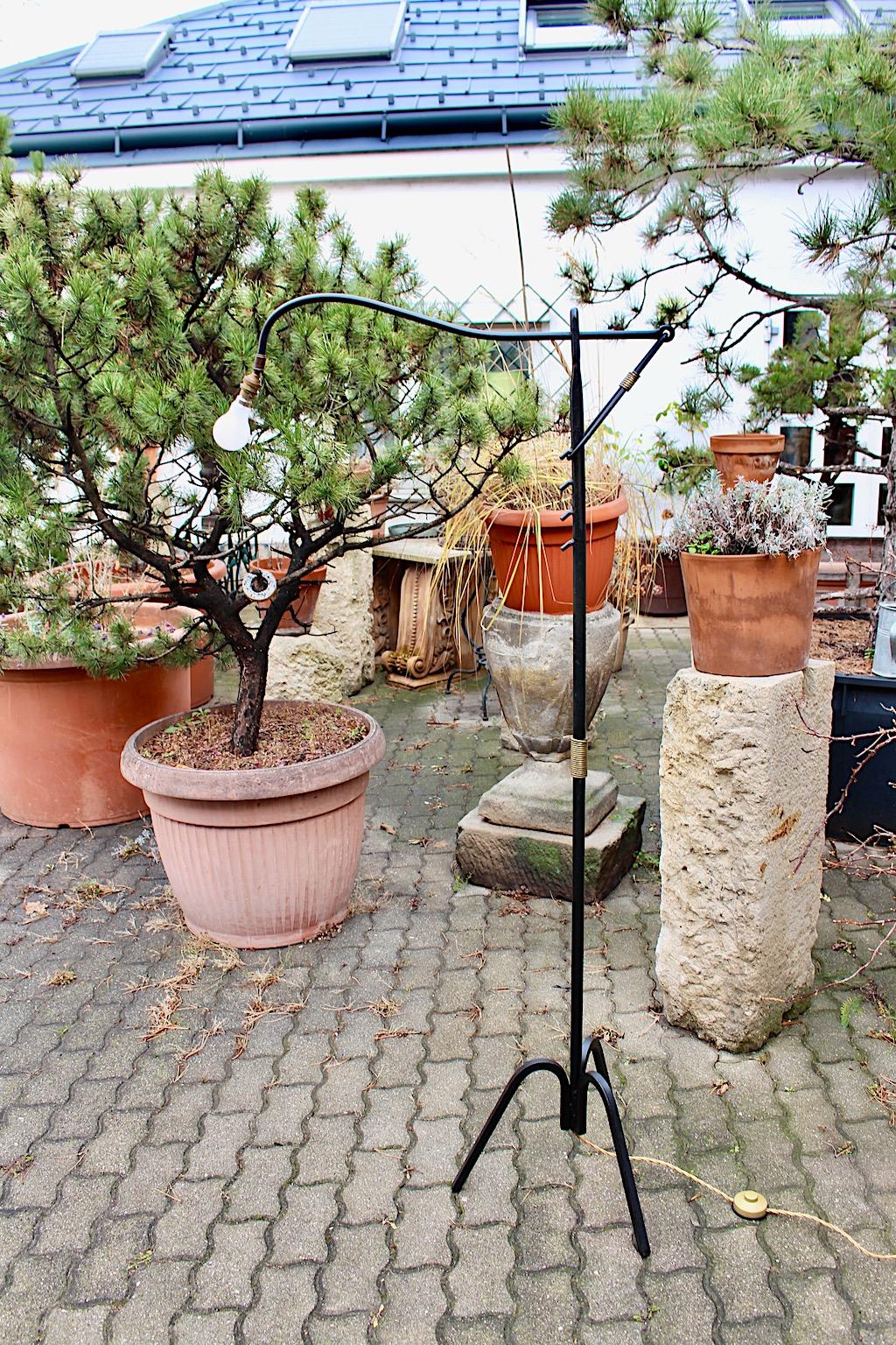 Mid Century Modern Jacques Adnet Vintage Black Iron Floor Lamp 1950s France In Good Condition For Sale In Vienna, AT
