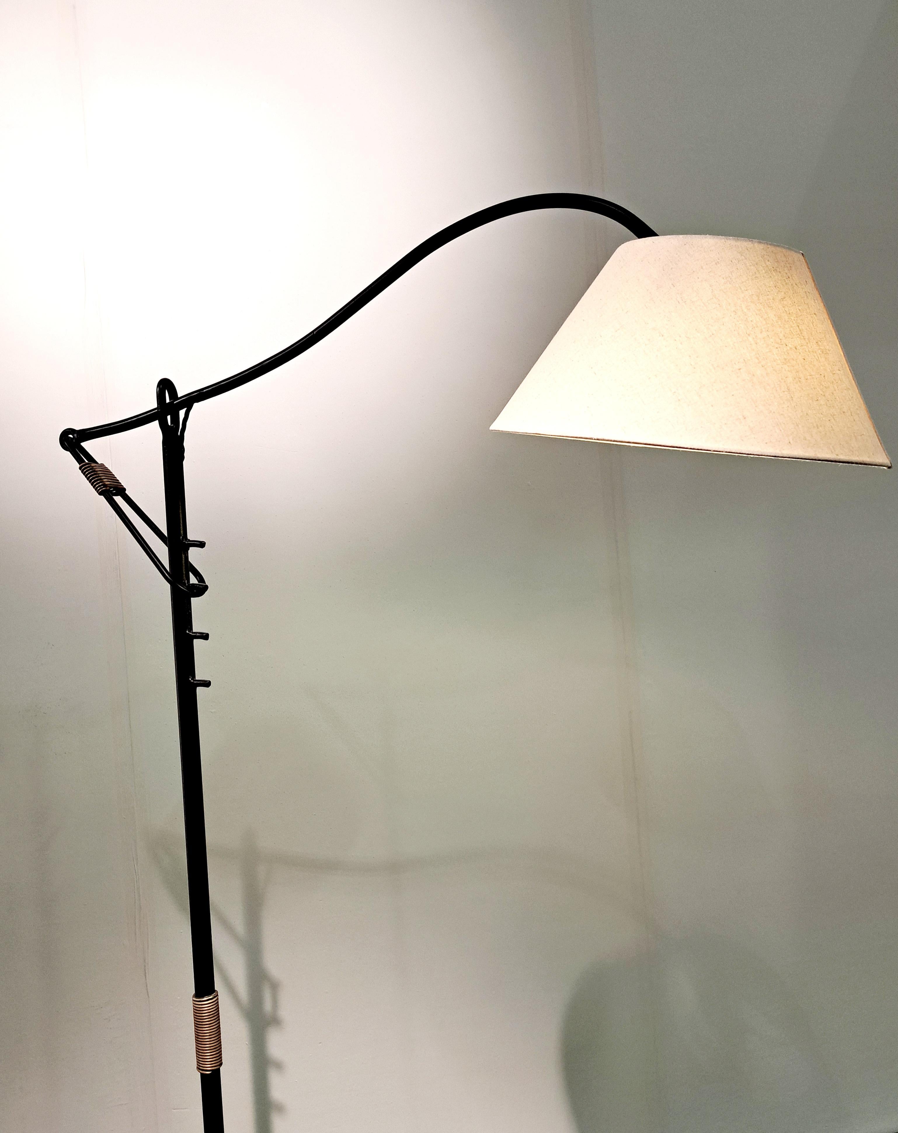 20th Century Mid Century Modern Jacques Adnet Vintage Black Iron Floor Lamp 1950s France For Sale