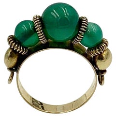 Bague en or 18 carats en jade moderne du milieu du siècle:: perle de style moghol