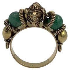 Mid-Century Modern Jade 18 Karat Gold Ring Moghul Style Bead