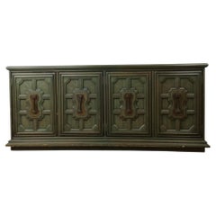 Mid Century Modern Jade Credenza with Unique Brass Hardware