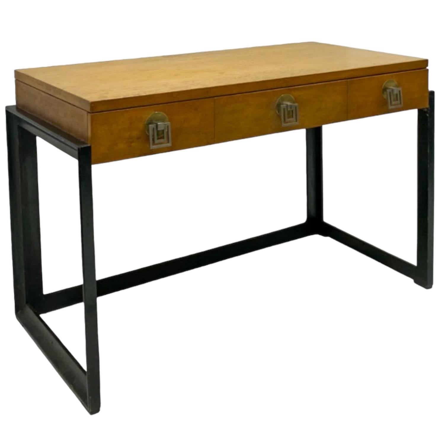 American Mid-Century Modern James Mont Style Birds Eye Maple Desk / Table / Vanity For Sale