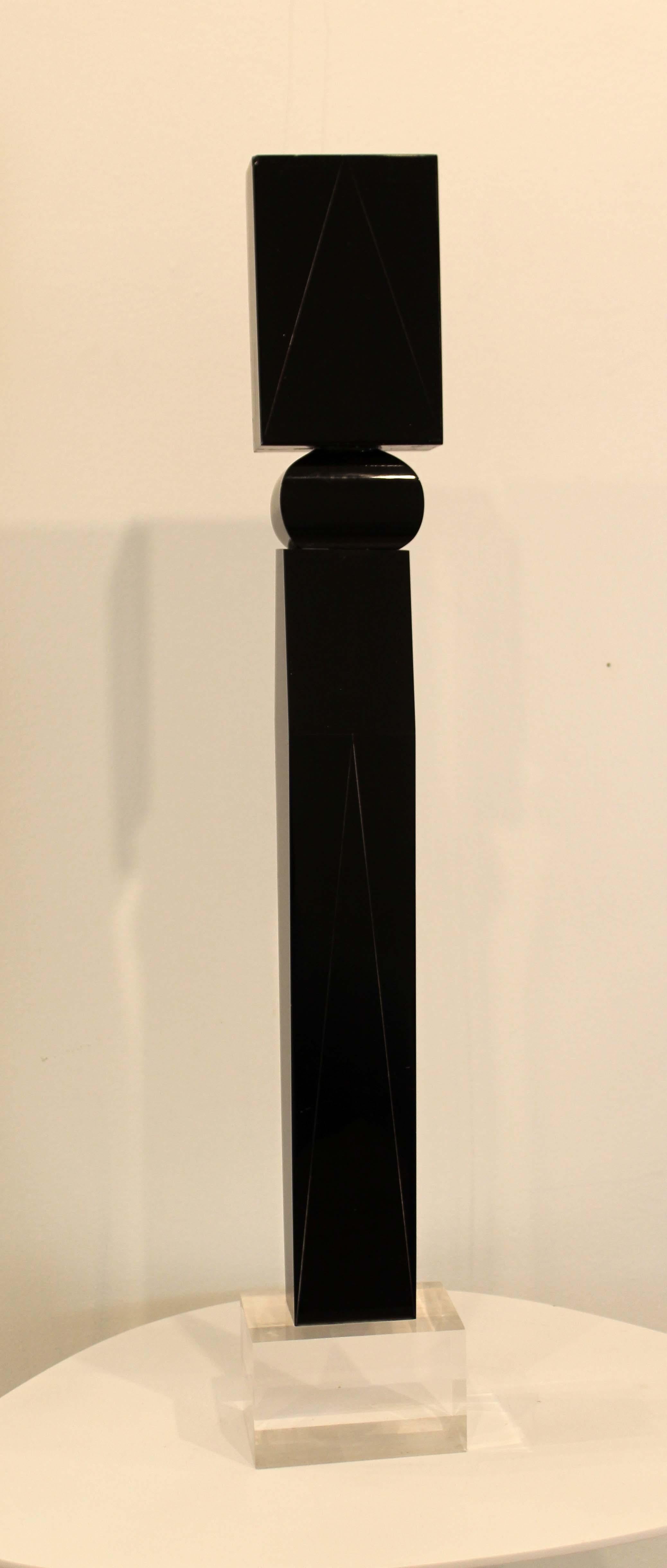 Mid-Century Modern James Nani Modern Black Pillar Acrylic Sculpture, 1970s In Good Condition In Keego Harbor, MI