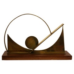 Mid-Century Modern James Nani Modern Geometric Brass & Wood Sculpture, 1970s
