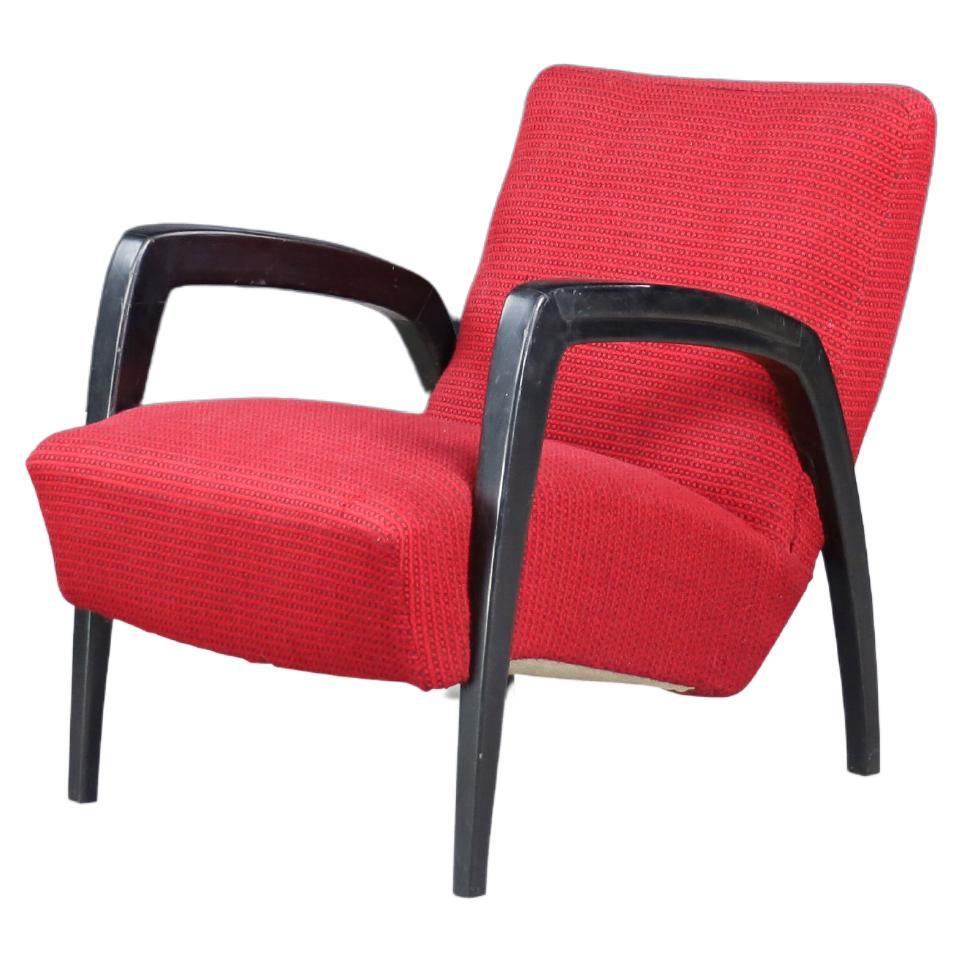 Chaise facile Jan Vaněk, moderne du milieu du siècle, en Oak Oak et tapisserie, CZ 1930s