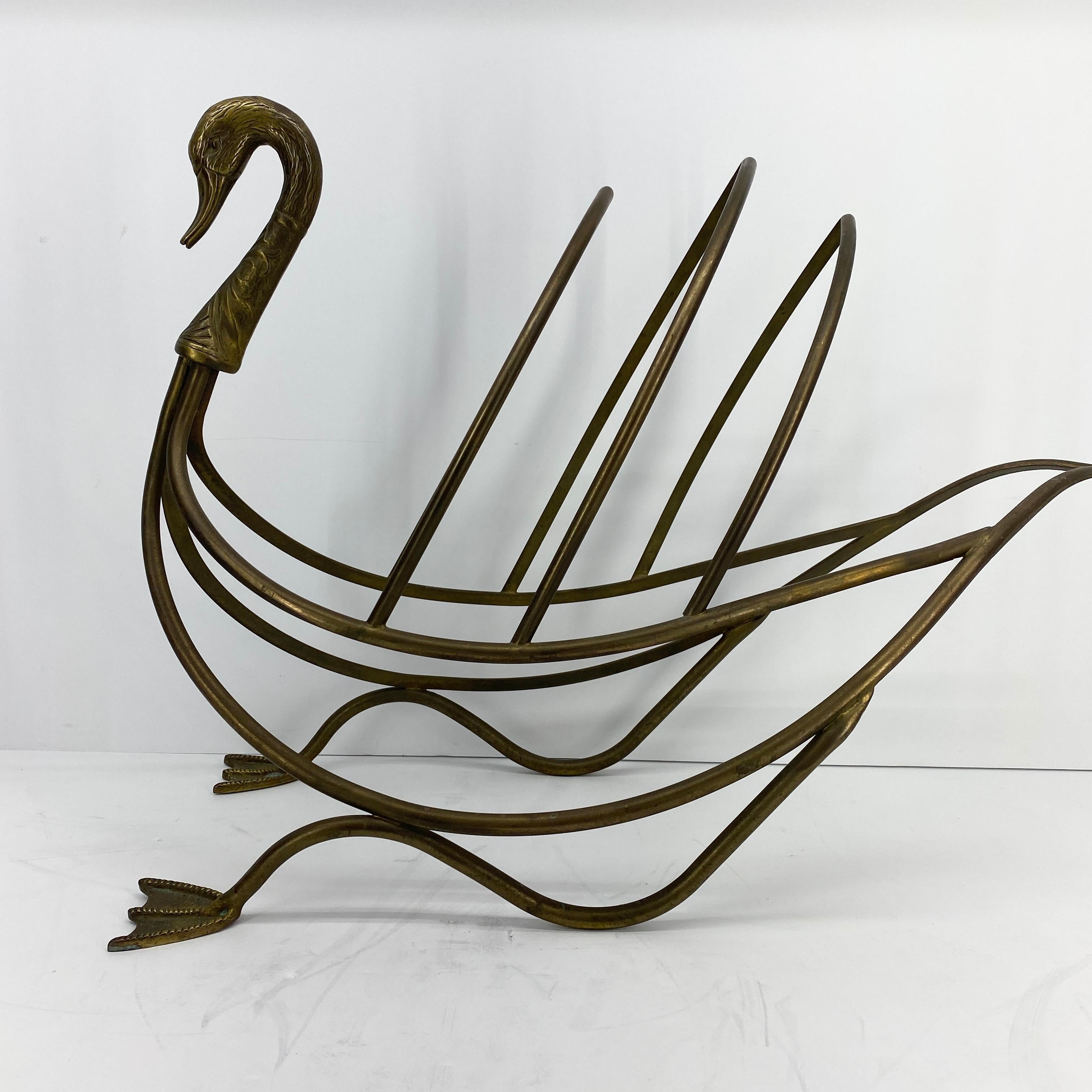 Italian Maison Jansen Brass Swan Magazine Rack Mid-Century Modern 5