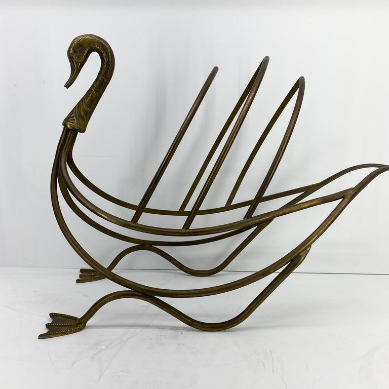 Mid-Century Modern Jansen Brass Swan Magazine Rack For Sale 4