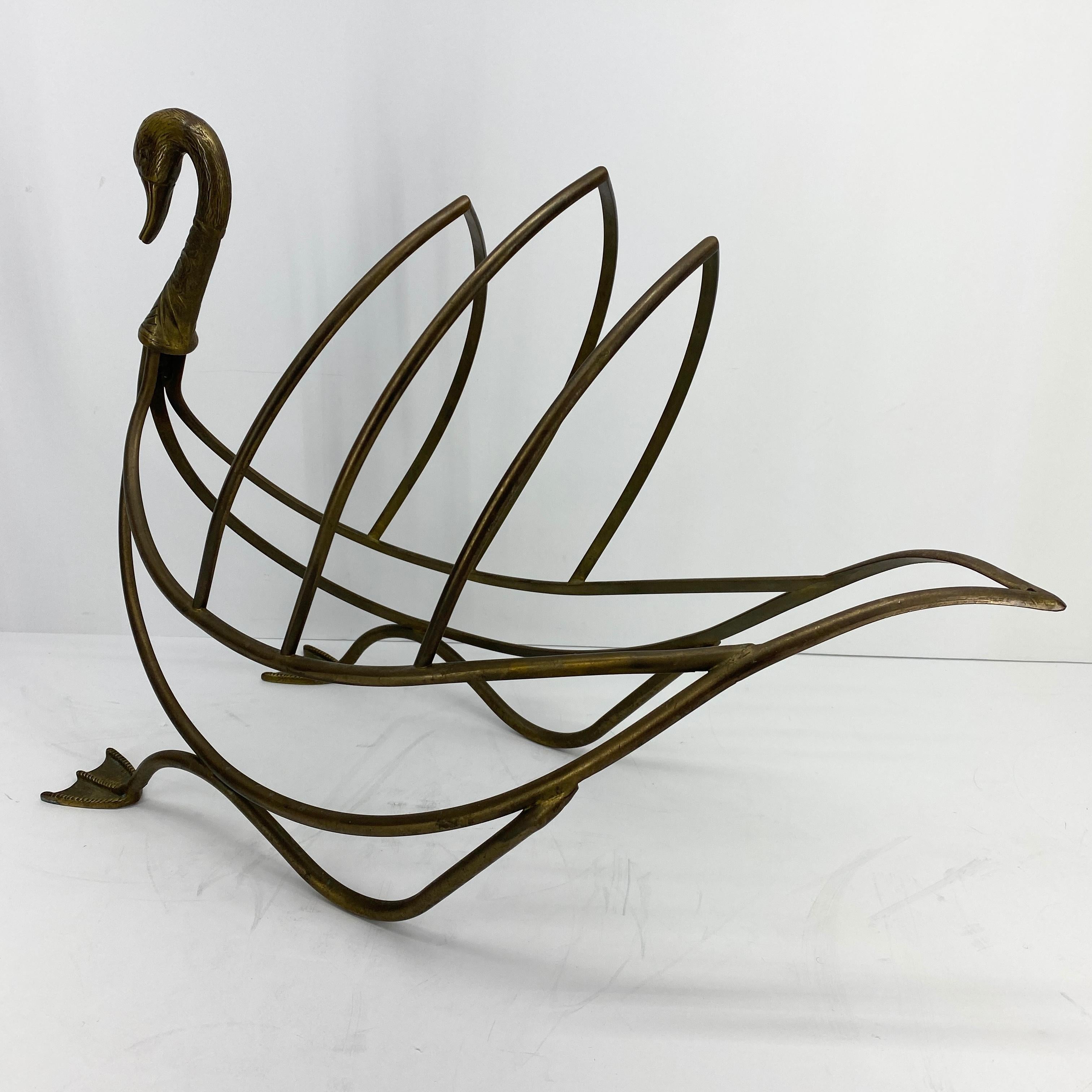 Mid-Century Modern Jansen Brass Swan Magazine Rack For Sale 5