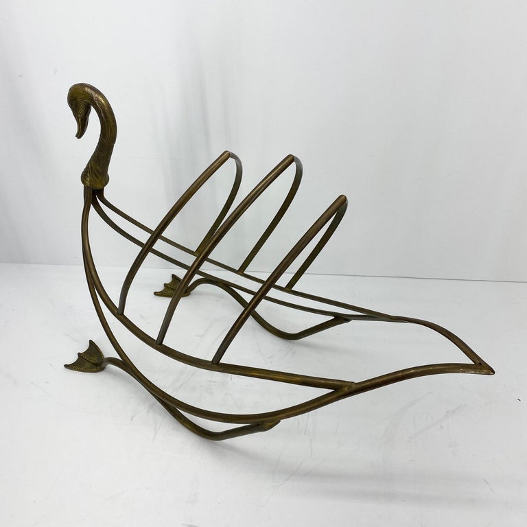 Mid-Century Modern Jansen Brass Swan Magazine Rack For Sale 9