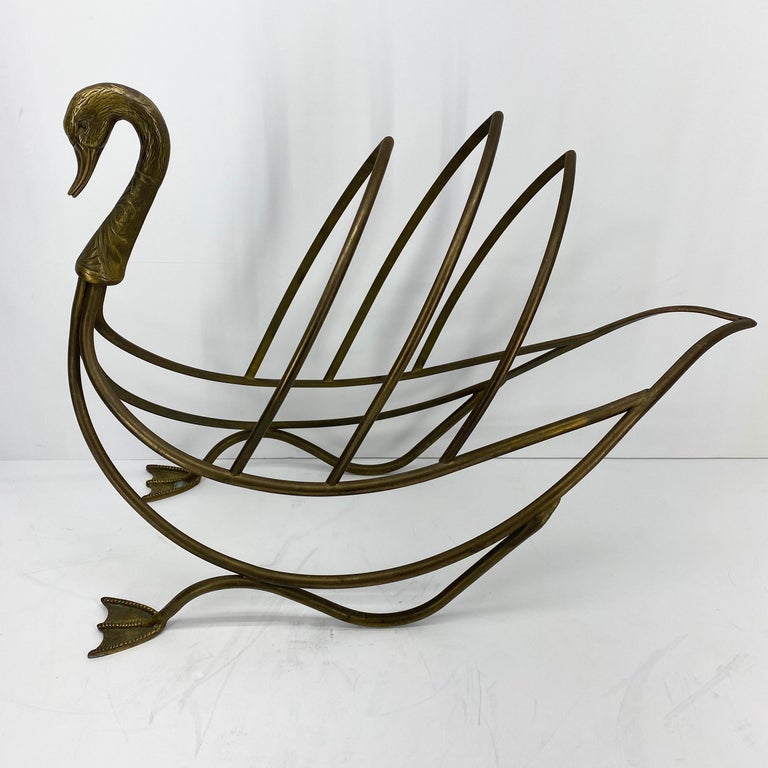 Mid-Century Modern Jansen Brass Swan Magazine Rack For Sale 12
