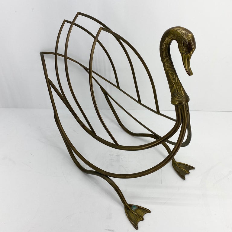 Mid-Century Modern Jansen Brass Swan Magazine Rack In Good Condition For Sale In Haddonfield, NJ