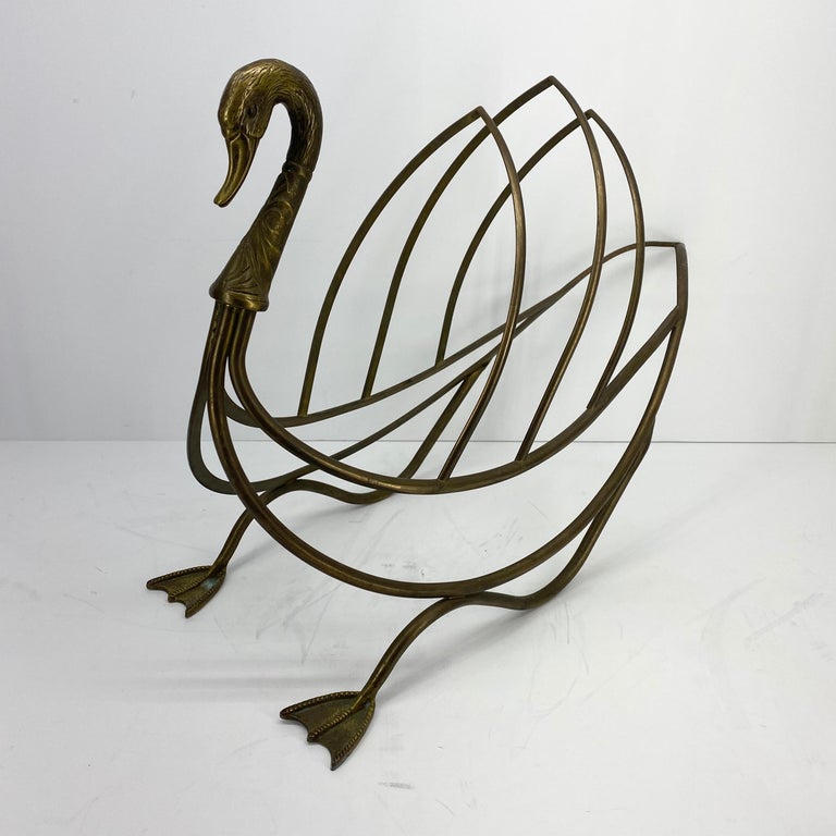 Mid-Century Modern Jansen Brass Swan Magazine Rack For Sale 3