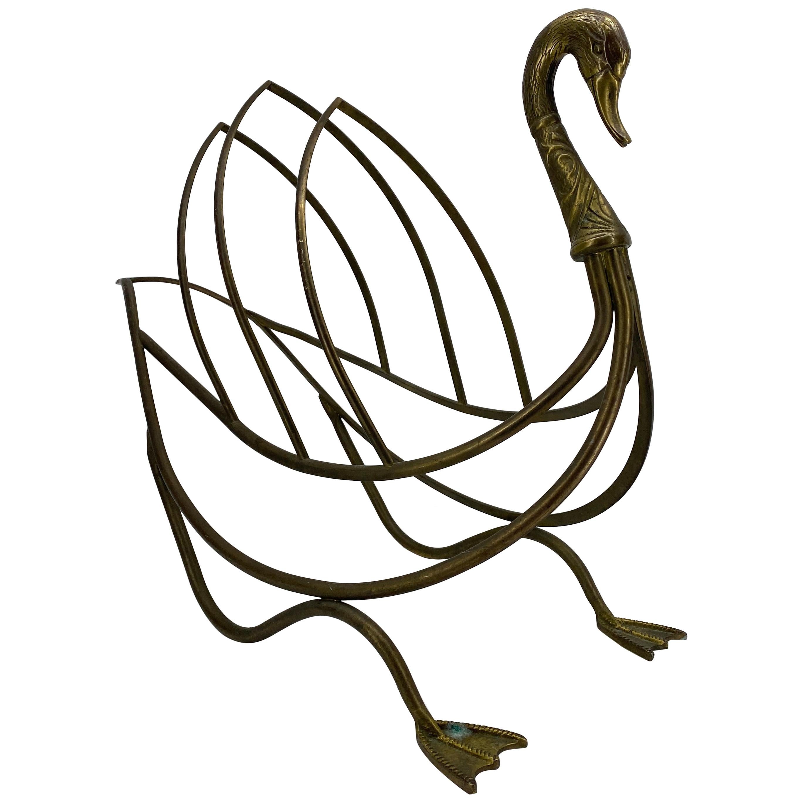 Mid-Century Modern Jansen Brass Swan Magazine Rack