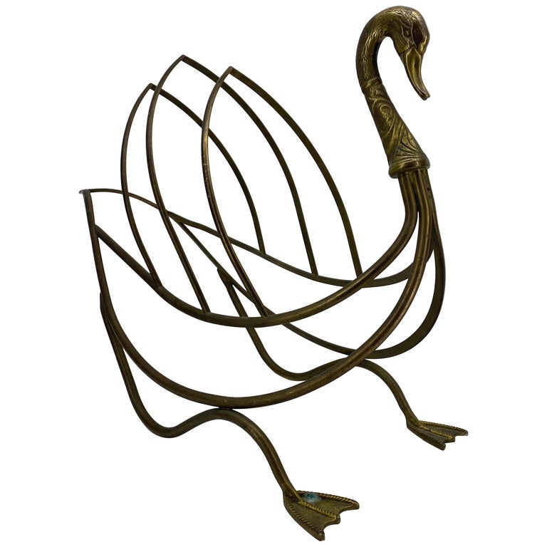 Mid-Century Modern Jansen Brass Swan Magazine Rack For Sale