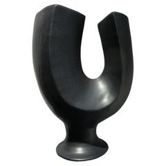 Mid Century Modern Japanese Asymmetrical Matt Black Vase
