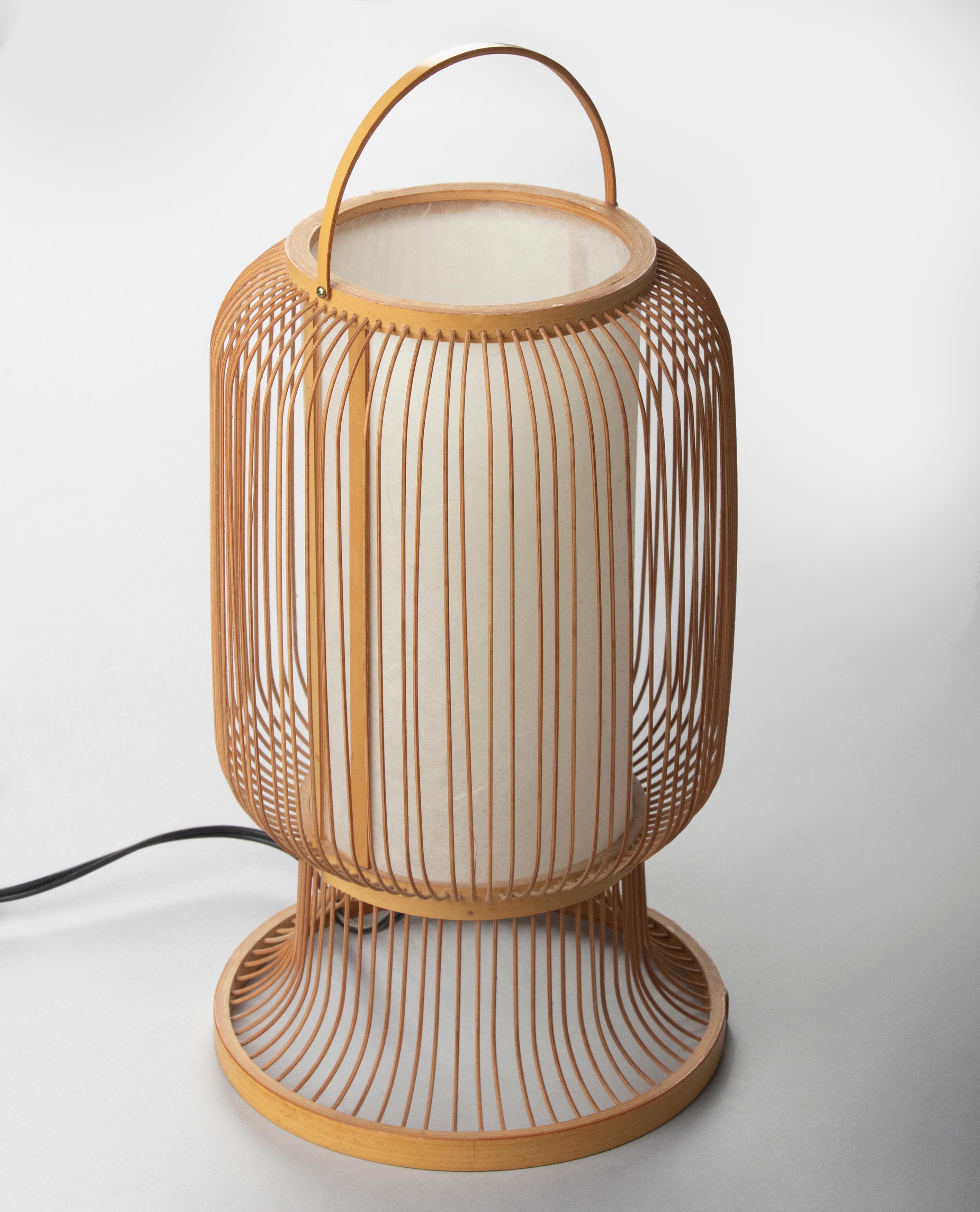 Mid-Century Modern Japanese Bamboo Spokes Lantern Lamp 4