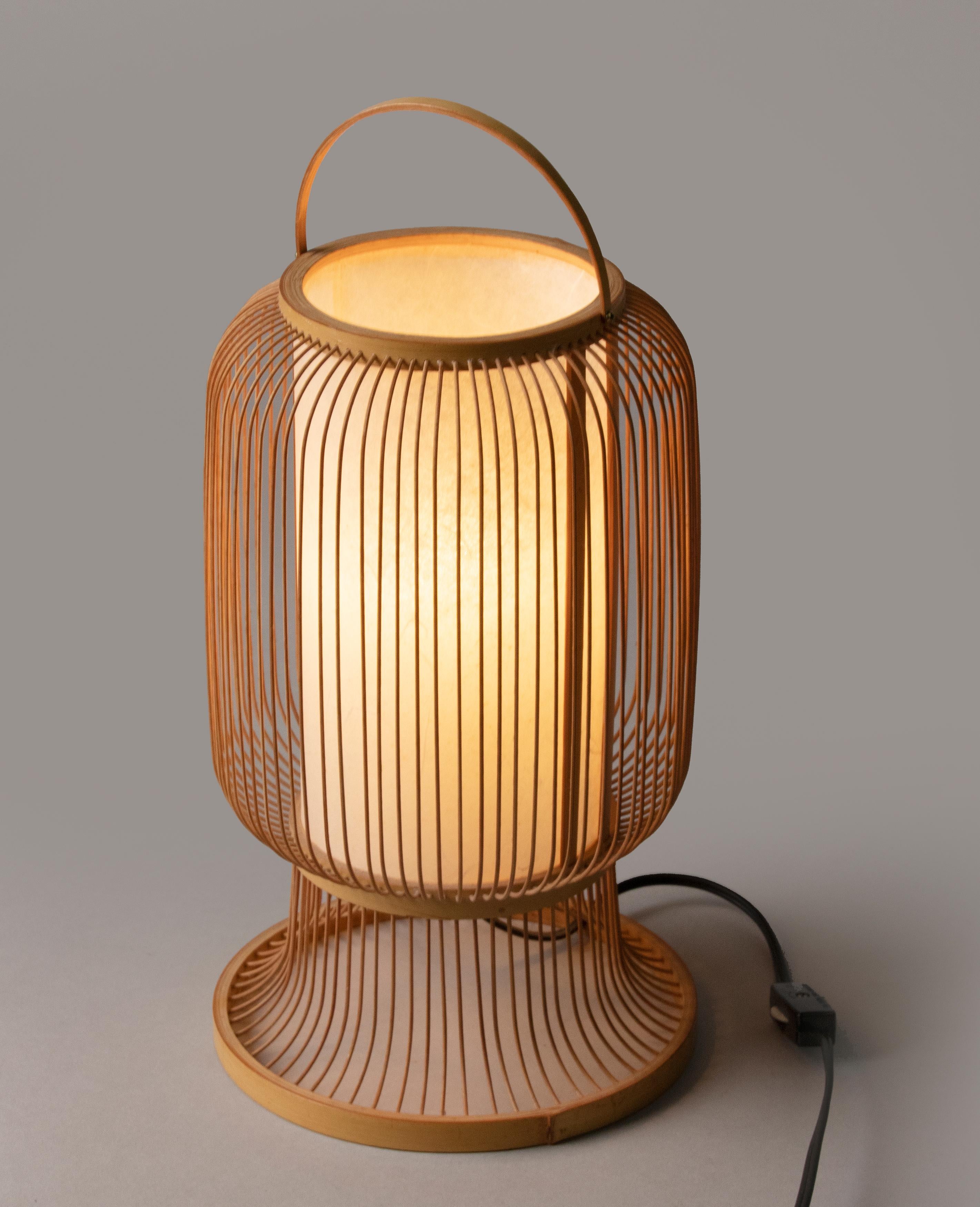 Mid-Century Modern Japanese Bamboo Spokes Lantern Lamp 9