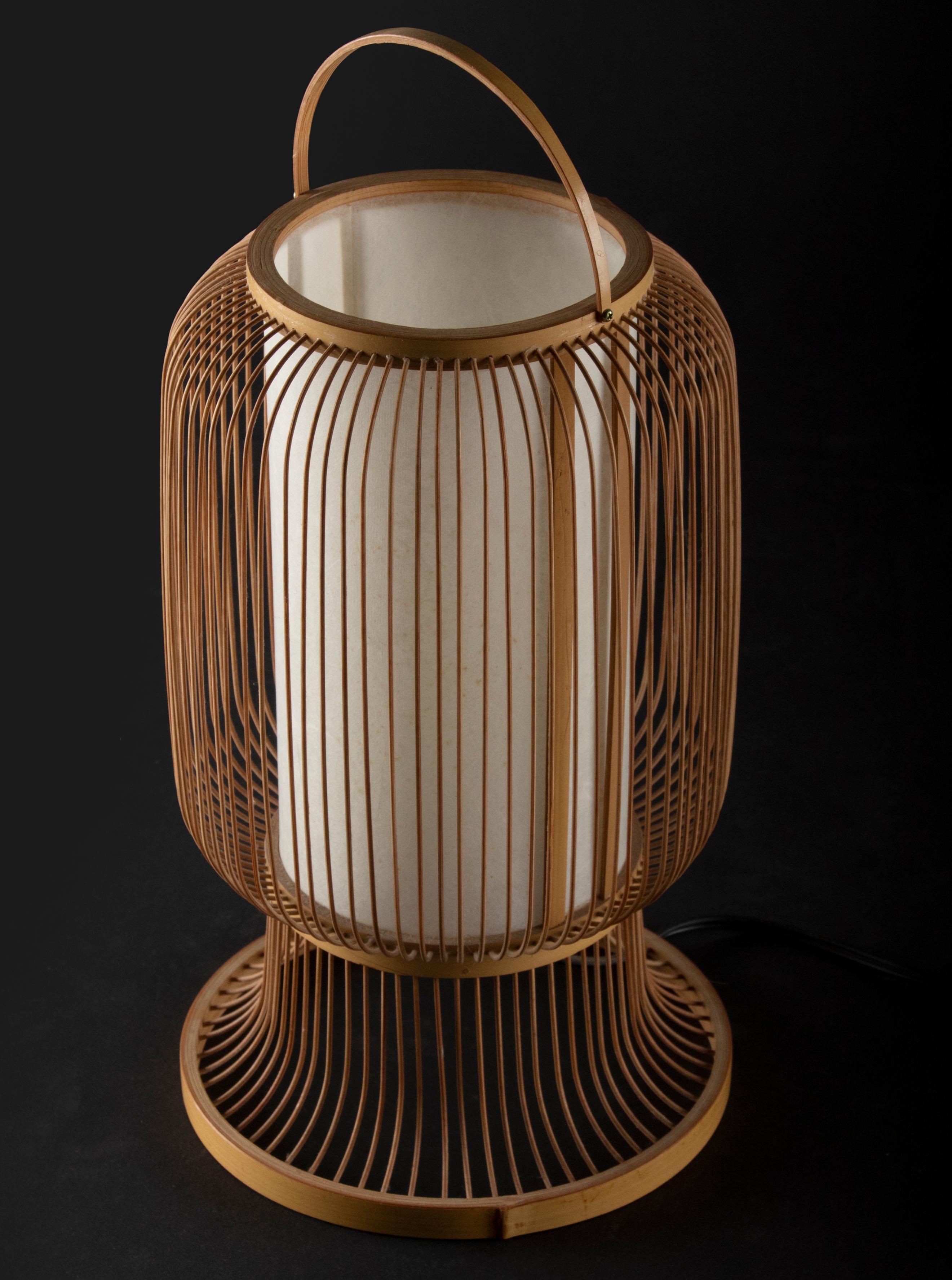 Mid-Century Modern Japanese Bamboo Spokes Lantern Lamp 12