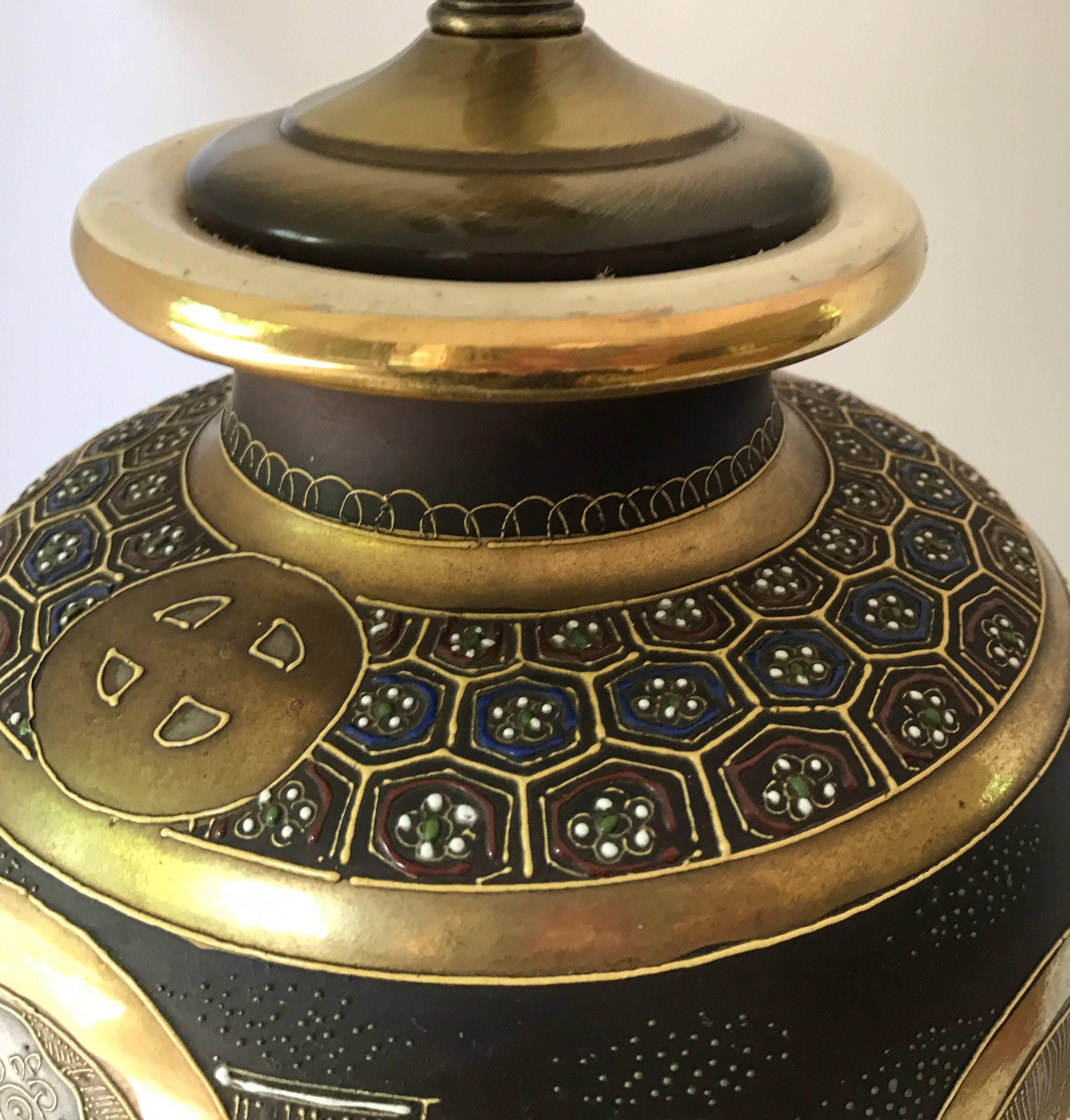 Mid-Century Modern Japanese Satsuma Urn Vessel Table Lamp 1