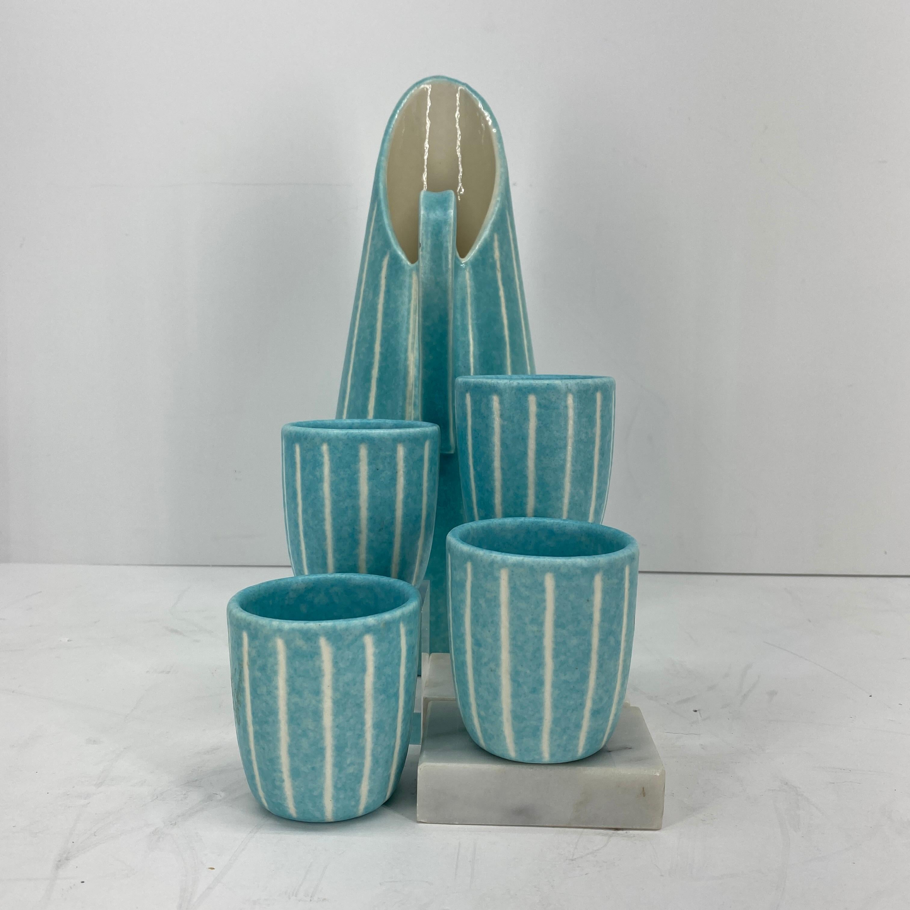 Hand-Crafted Mid-Century Modern Jaru of California Pitcher and Beaker/Cup Set