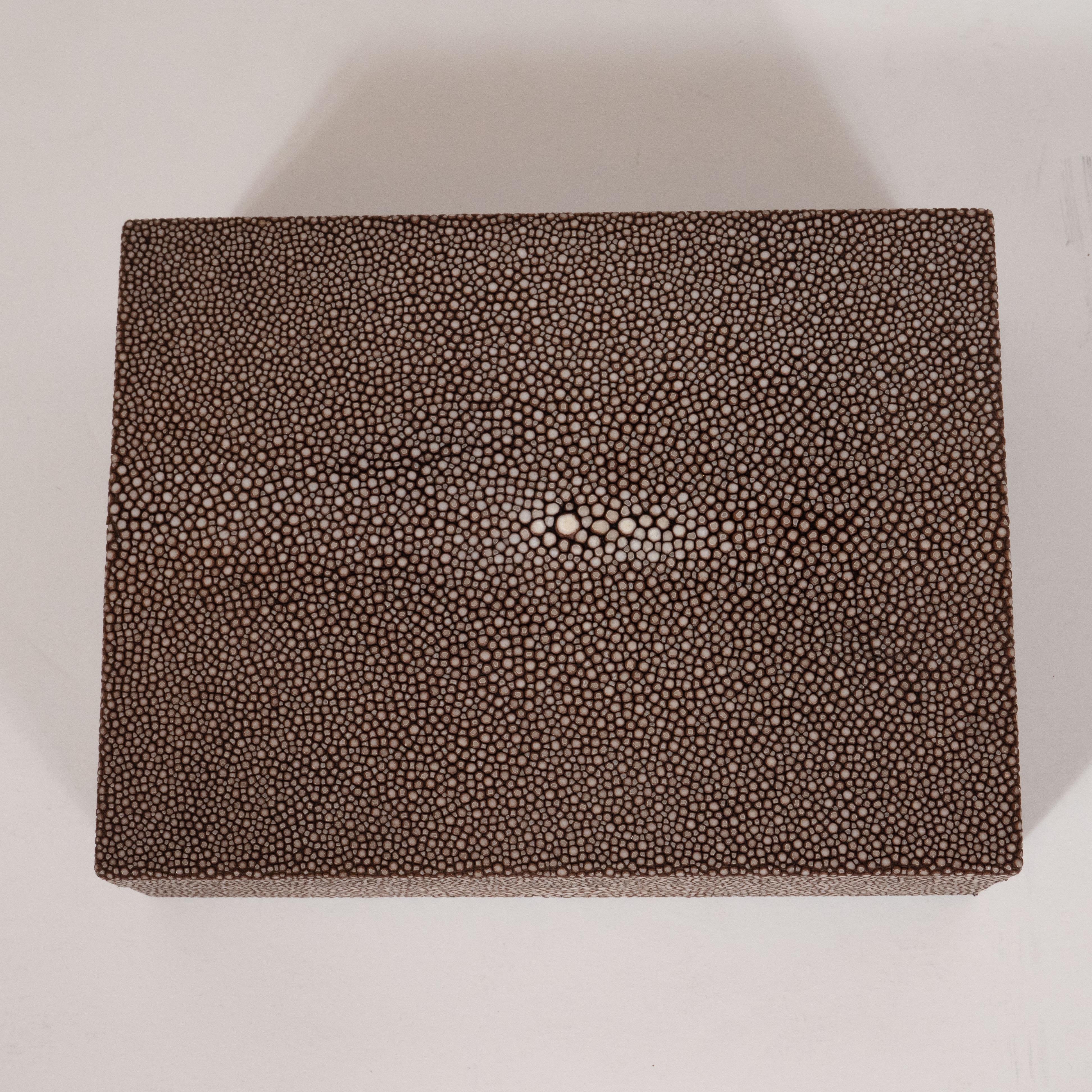 Mid Century Modern Java & Cream Shagreen Box with Coffee Suede Lined Interior In Excellent Condition In New York, NY
