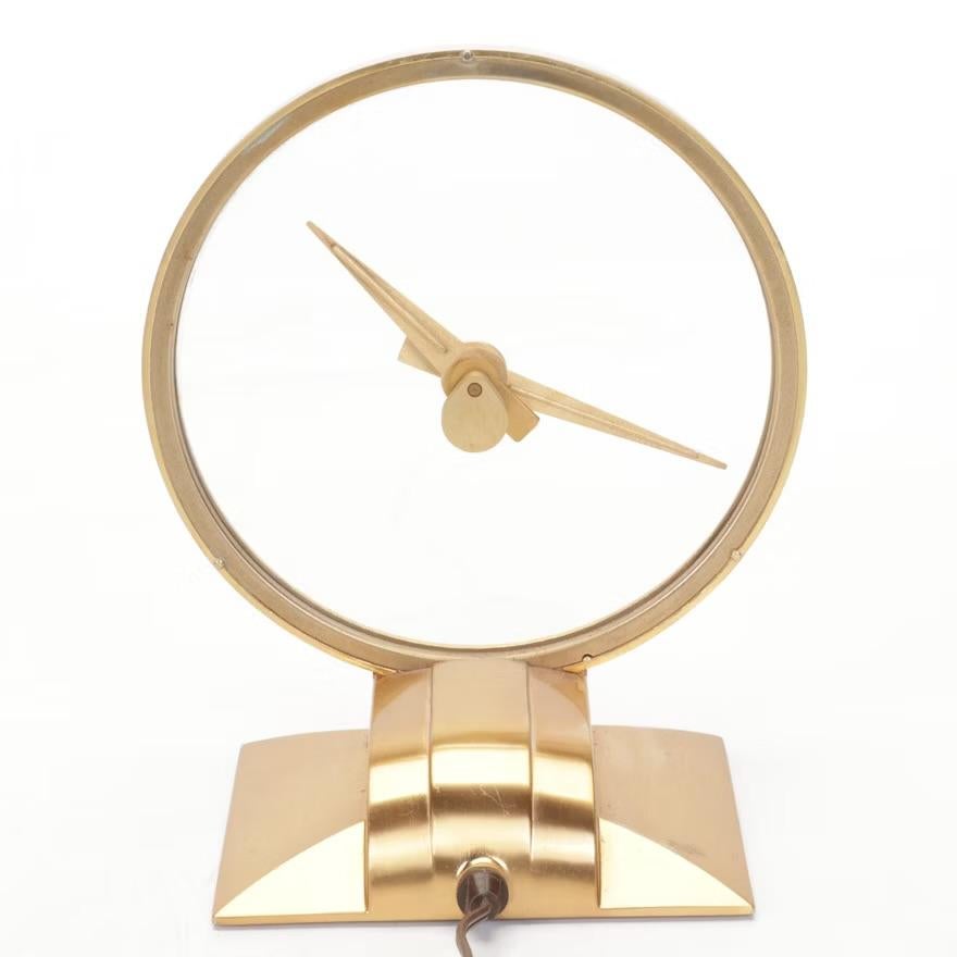 American Mid-Century Modern Jefferson “Golden Hour Ghost Clock” Brass Clock