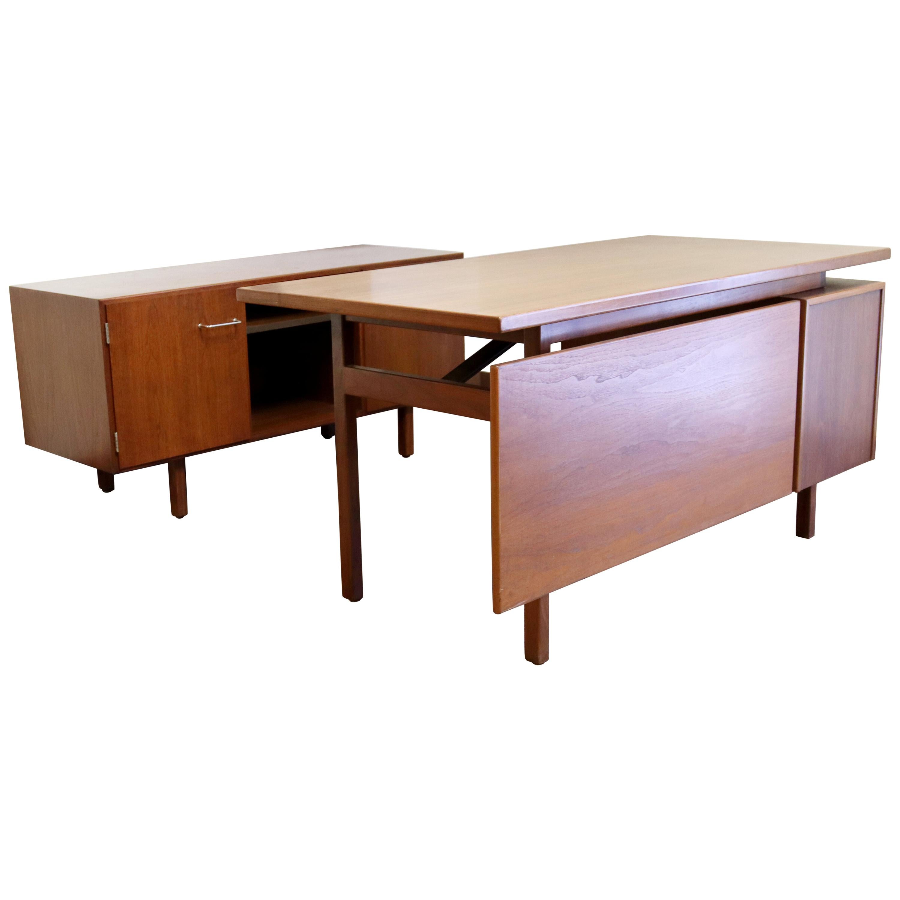 Mid Century Modern Boomerang Walnut Desk and Credenza Table at 1stDibs