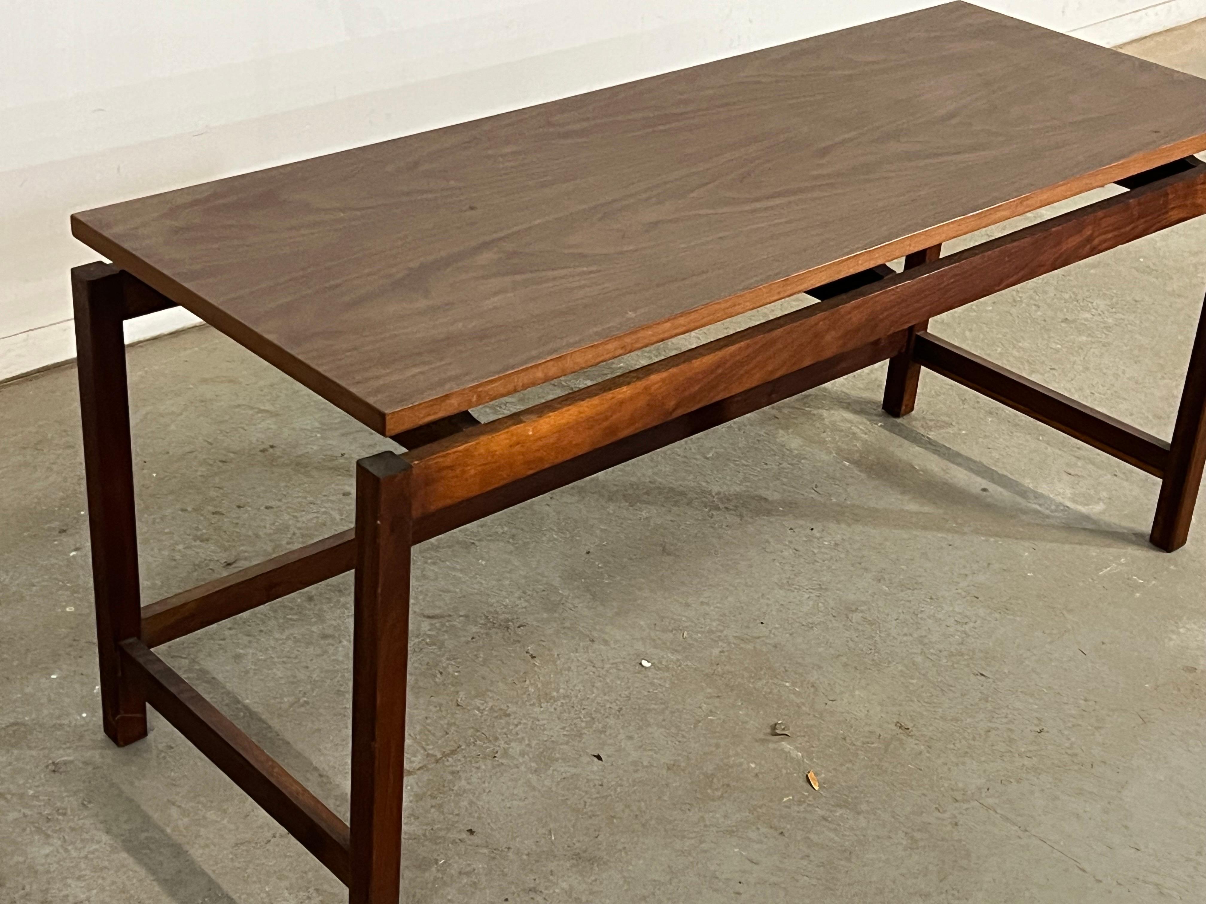 American Mid Century  Modern Jens Risom Floating Top Walnut Bench/Table For Sale
