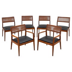 Mid-Century Modern Jens Risom "Playboy" Walnut & Cane Dining Chairs - Set of 6