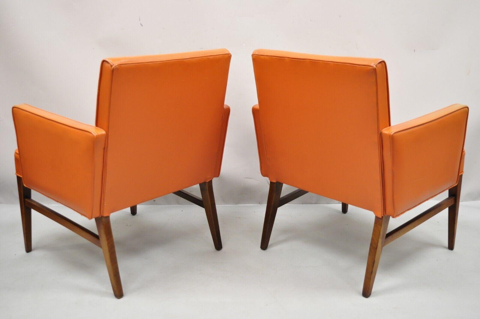 Mid-Century Modern Jens Risom Style Orange Vinyl Club Lounge Chair, a Pair For Sale 5