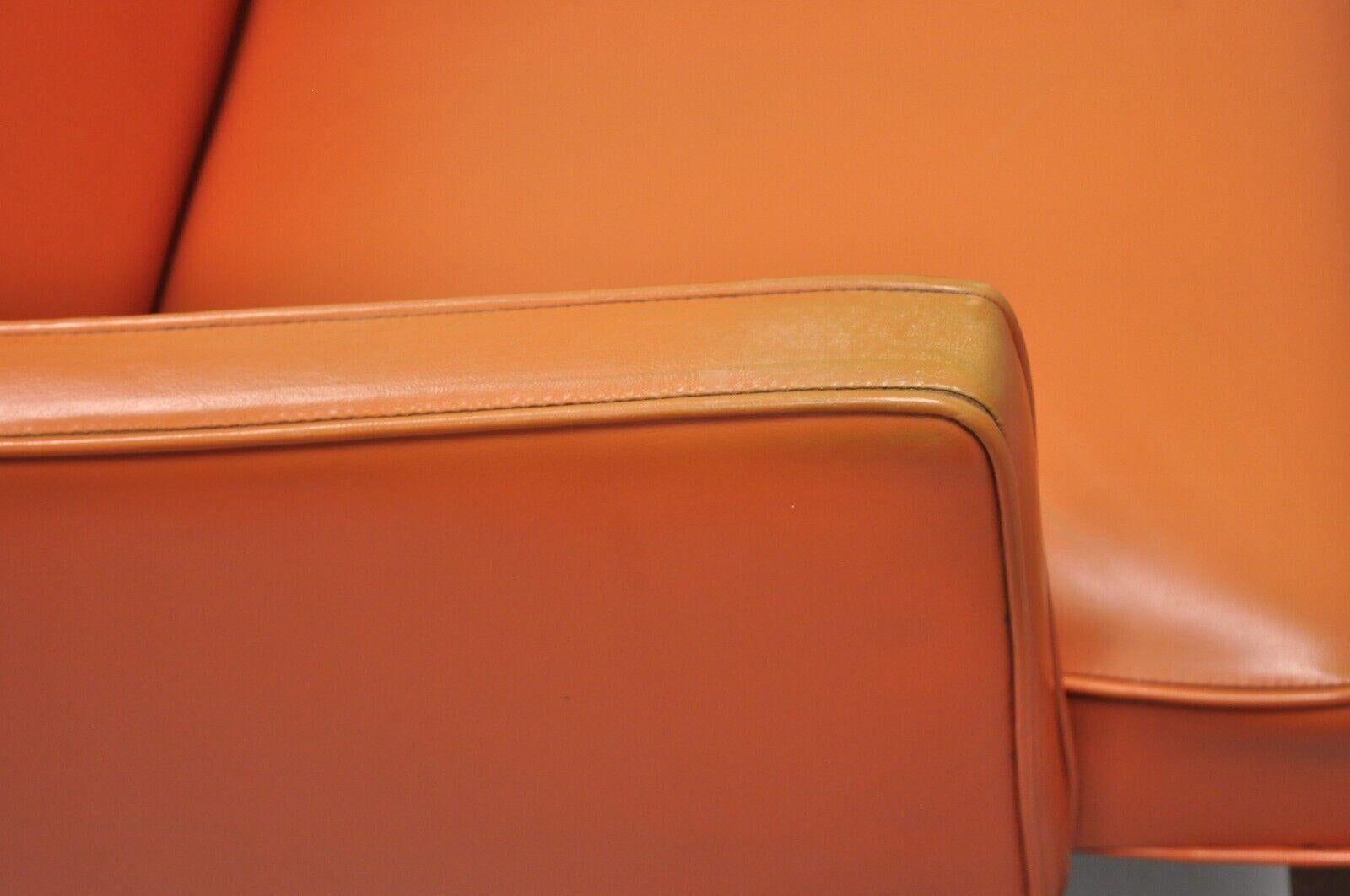 Mid-Century Modern Jens Risom Style Orange Vinyl Club Lounge Chair, a Pair For Sale 6