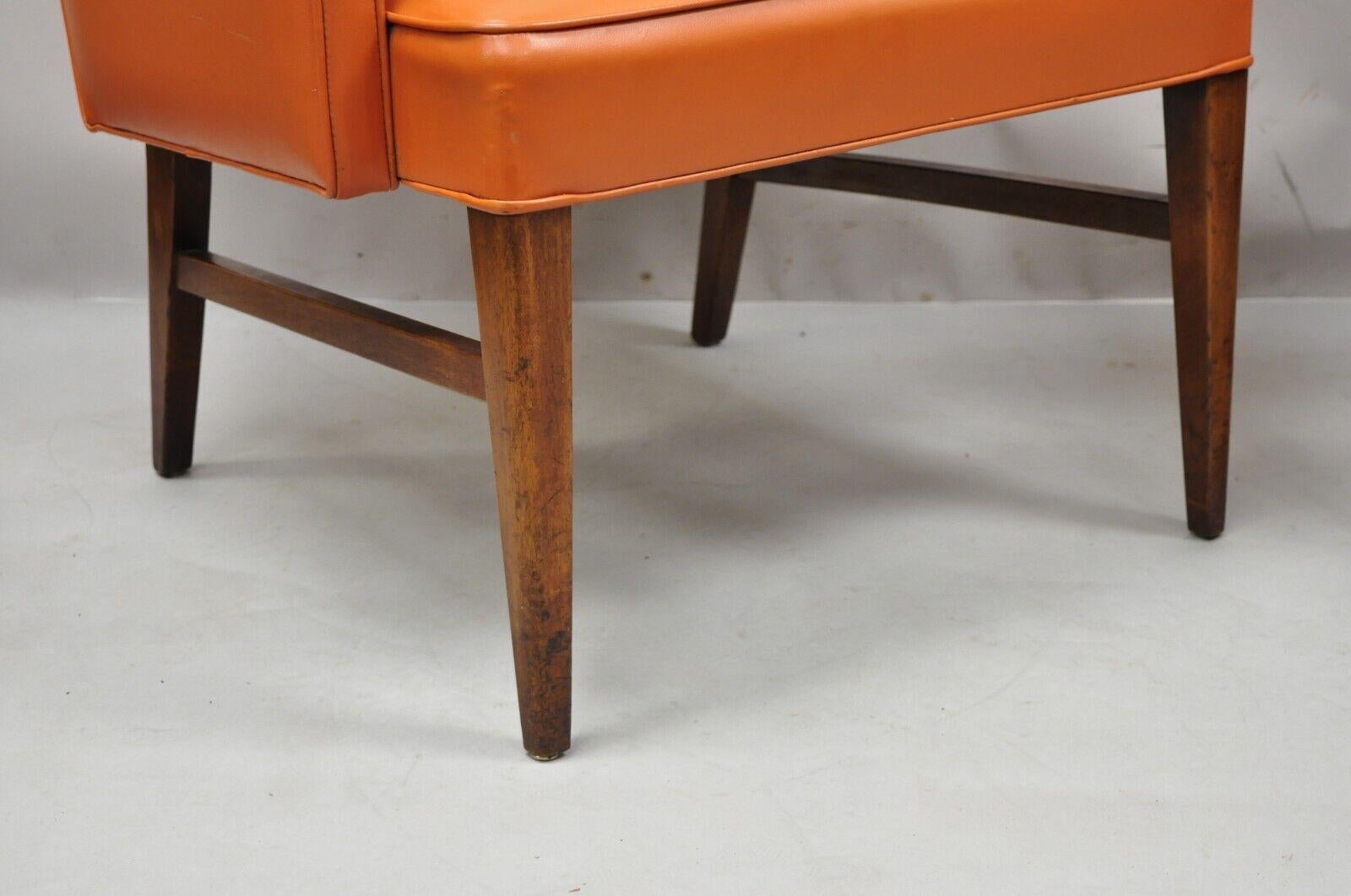 20th Century Mid-Century Modern Jens Risom Style Orange Vinyl Club Lounge Chair, a Pair For Sale