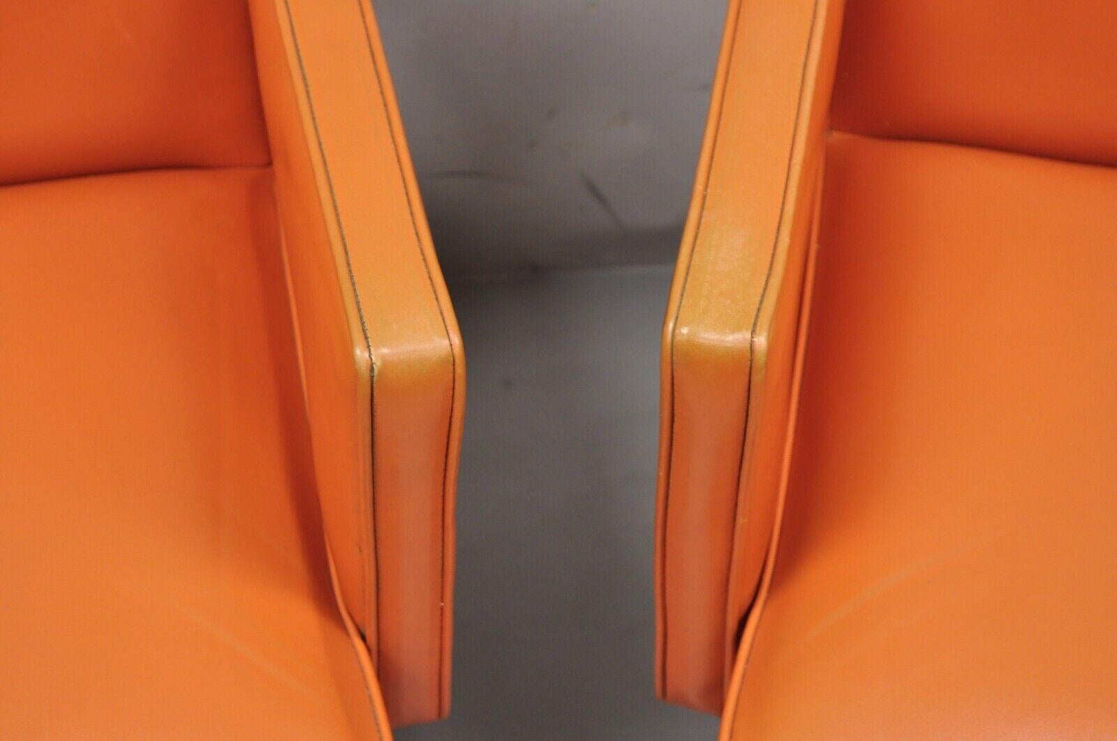 Mid-Century Modern Jens Risom Style Orange Vinyl Club Lounge Chair, a Pair For Sale 1