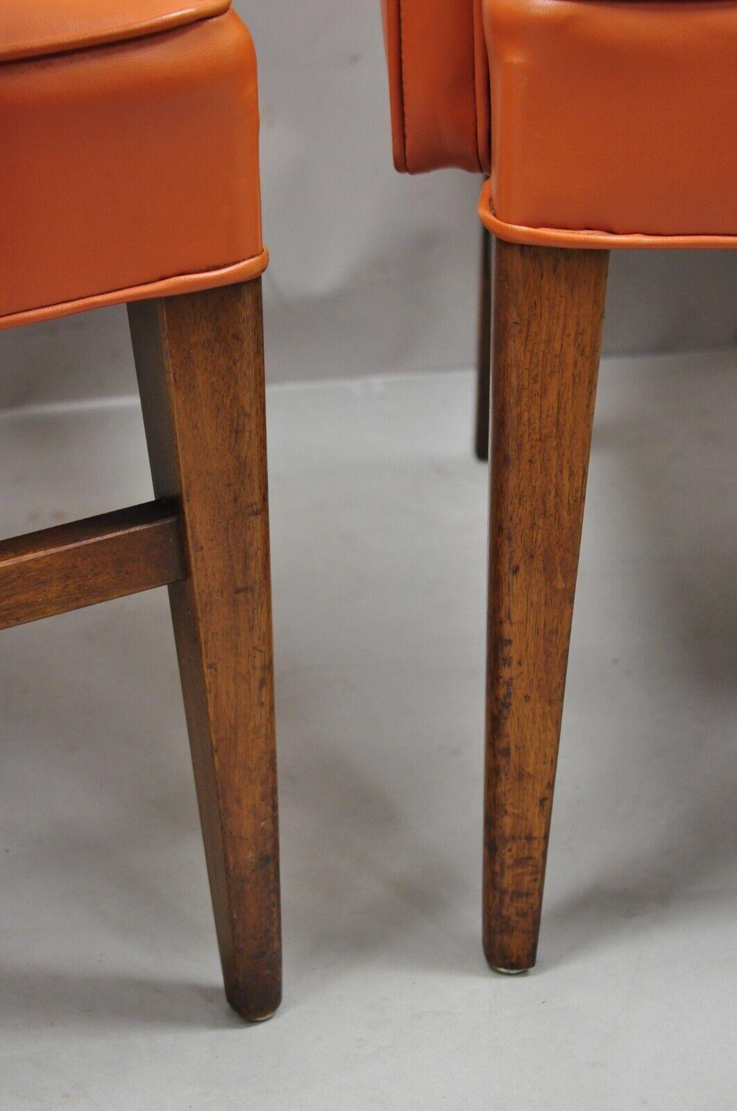 Mid-Century Modern Jens Risom Style Orange Vinyl Club Lounge Chair, a Pair For Sale 2