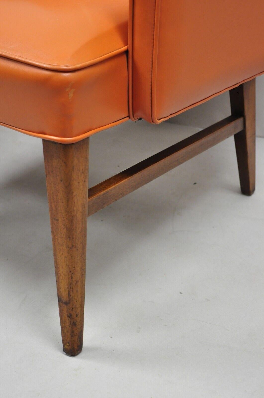 Mid-Century Modern Jens Risom Style Orange Vinyl Club Lounge Chair, a Pair For Sale 3