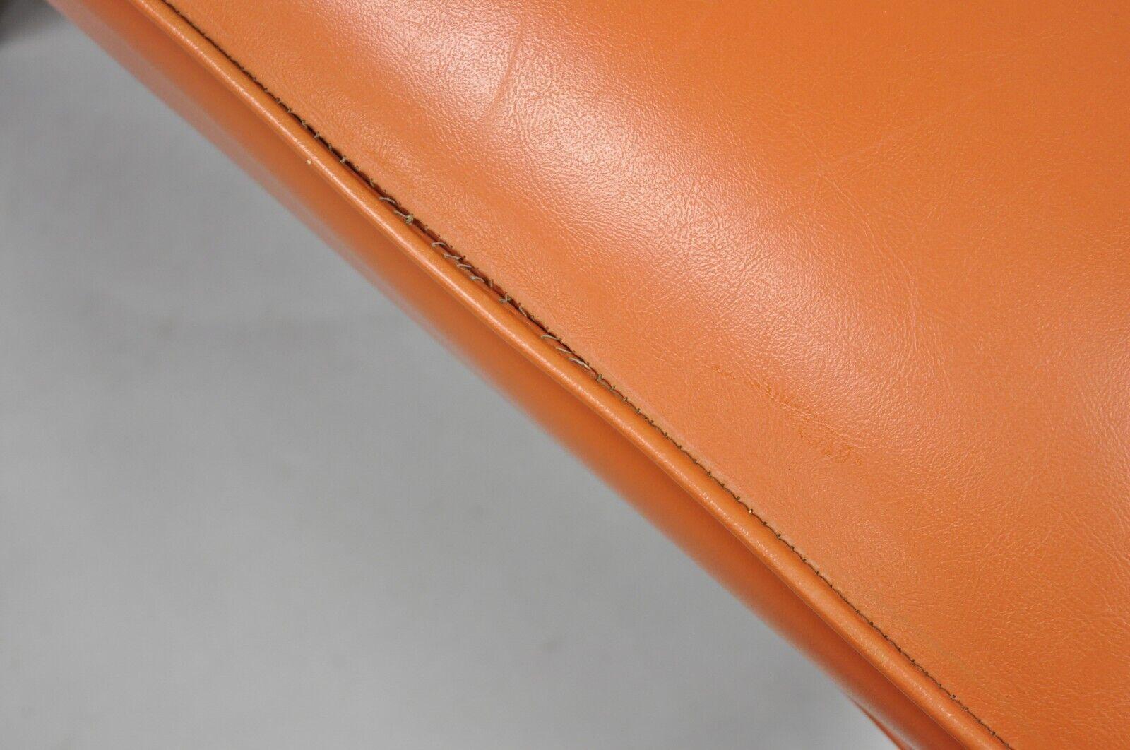 Mid-Century Modern Jens Risom Style Orange Vinyl Club Lounge Chair, a Pair For Sale 4