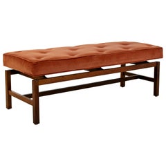 Mid-Century Modern Jens Risom Style Tufted Floating Walnut Bench Danish, 1960s