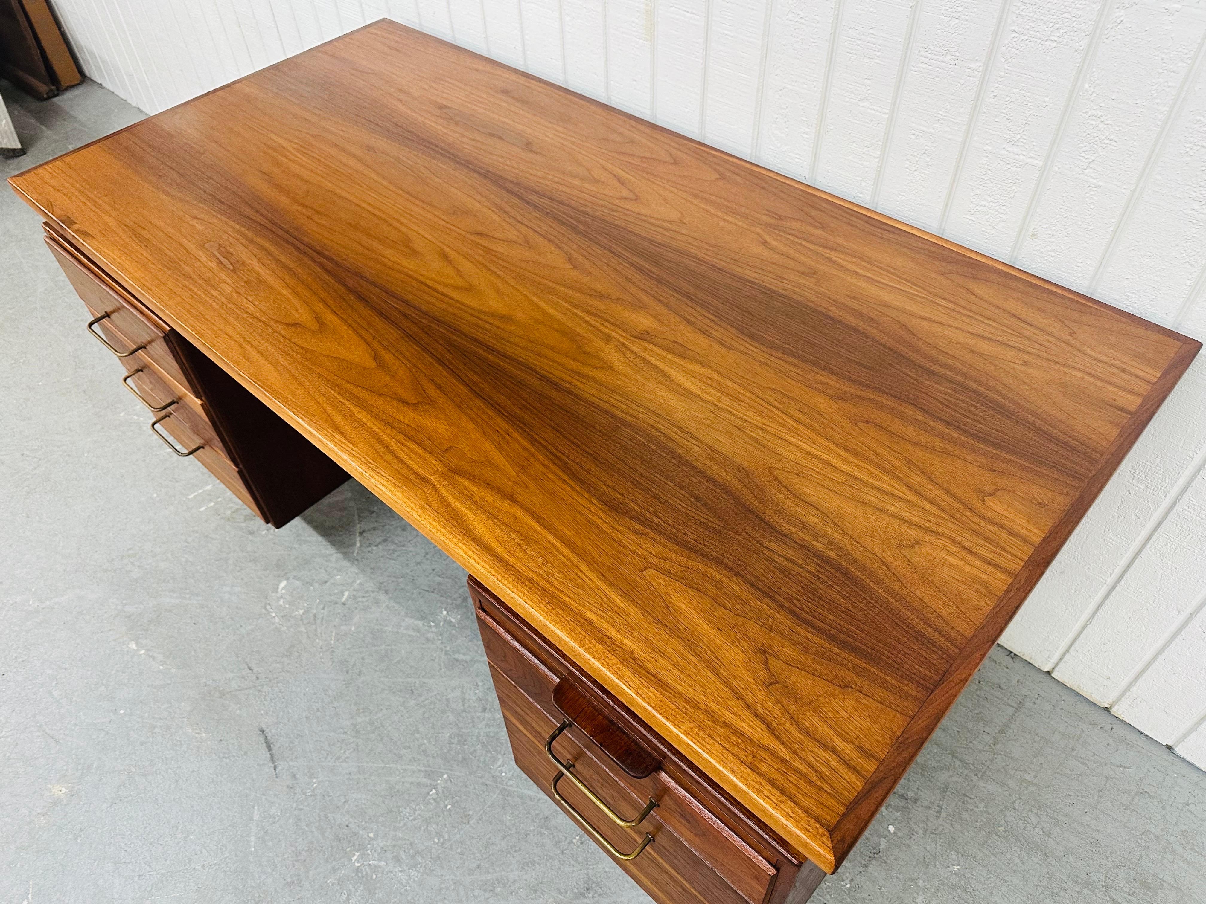 Brass Mid-Century Modern Jens Risom Style Walnut Executive Desk