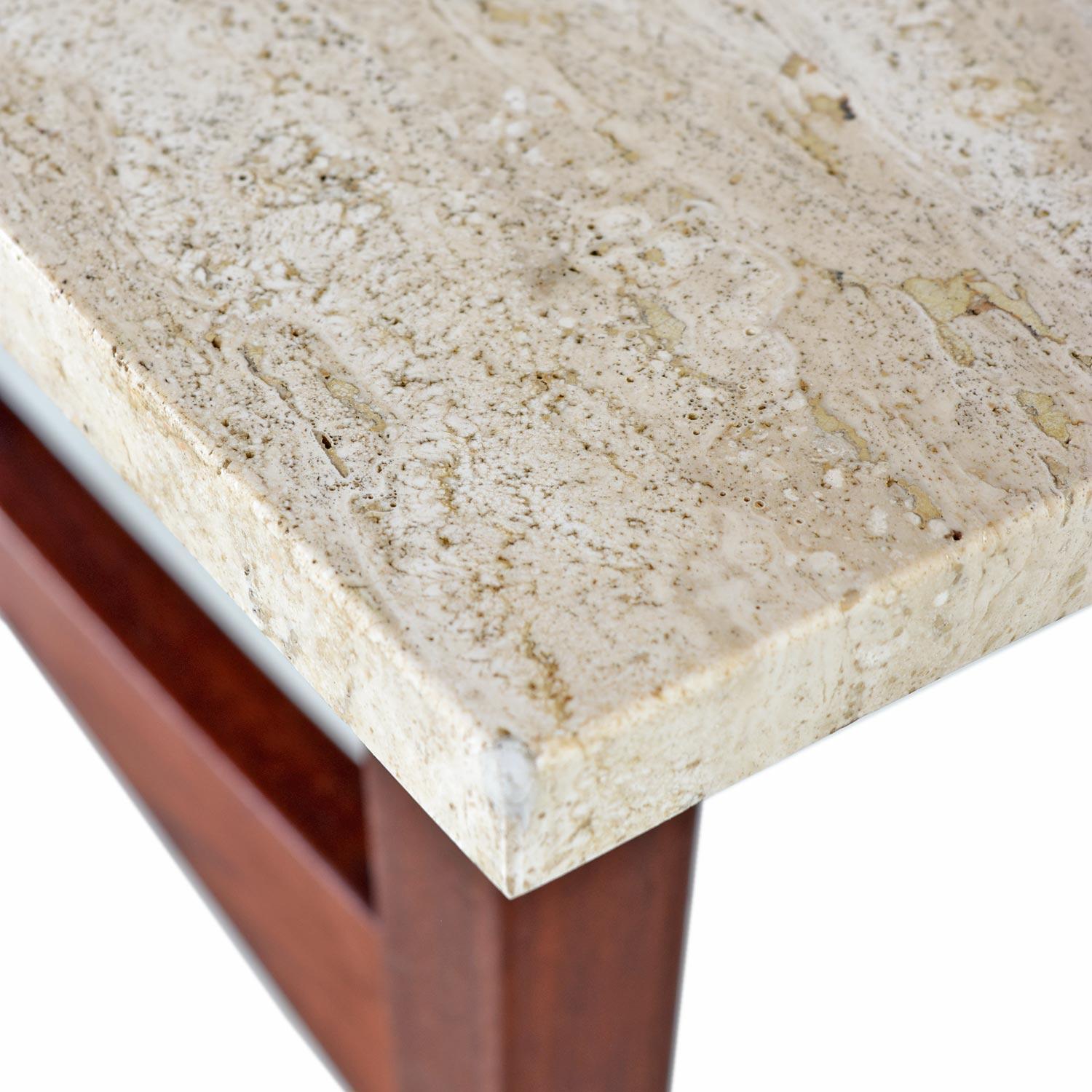 American Mid-Century Modern Jens Risom Style Wedge Travertine and Walnut Side Table