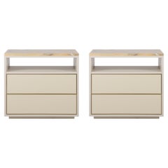 Mid-Century Modern Jensen Set/2 Nightstands Bedside Tables, Onyx, Greenapple
