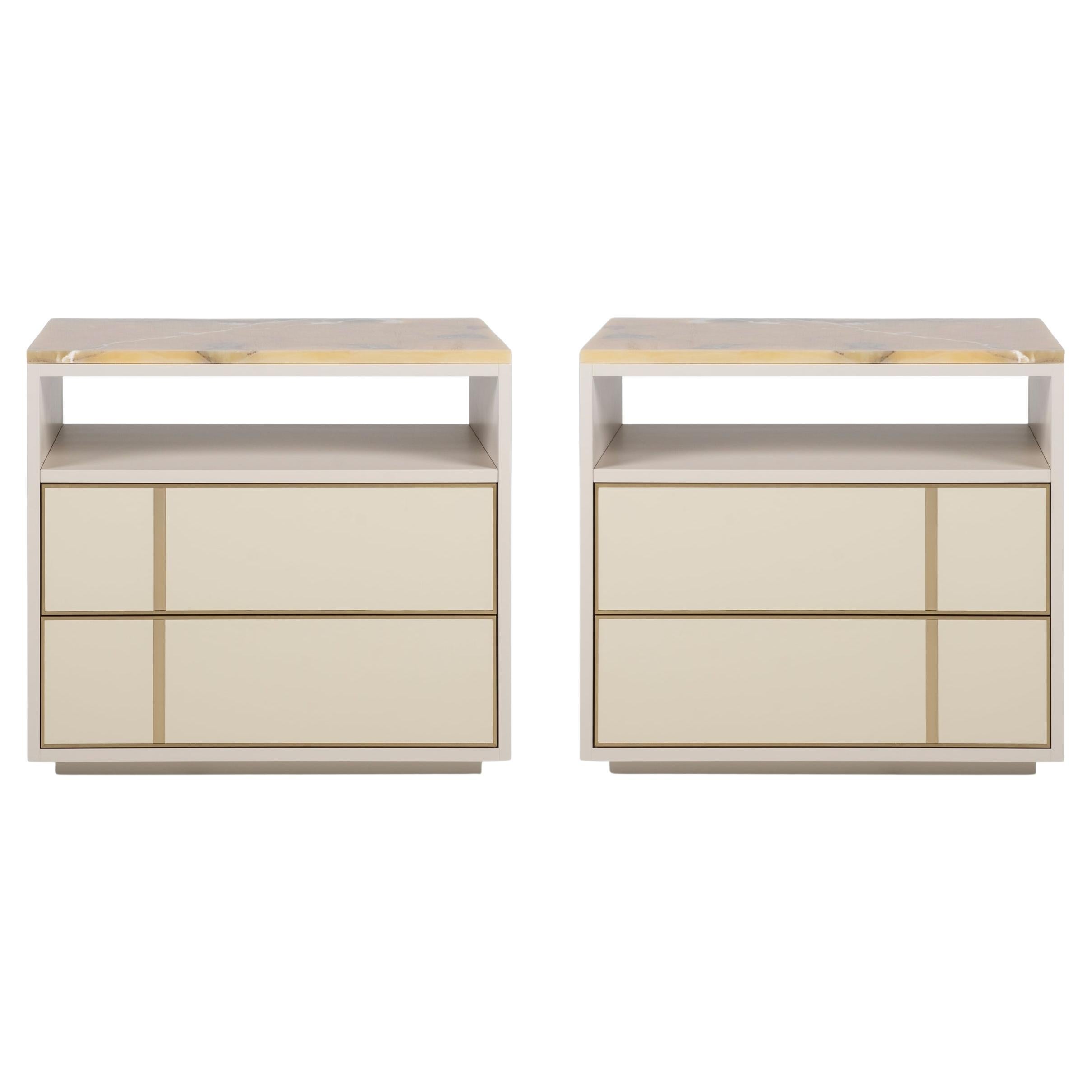 Modernité du milieu du siècle Jensen Ensemble 2 tables de nuit Tables de chevet, Onyx, Greenapple