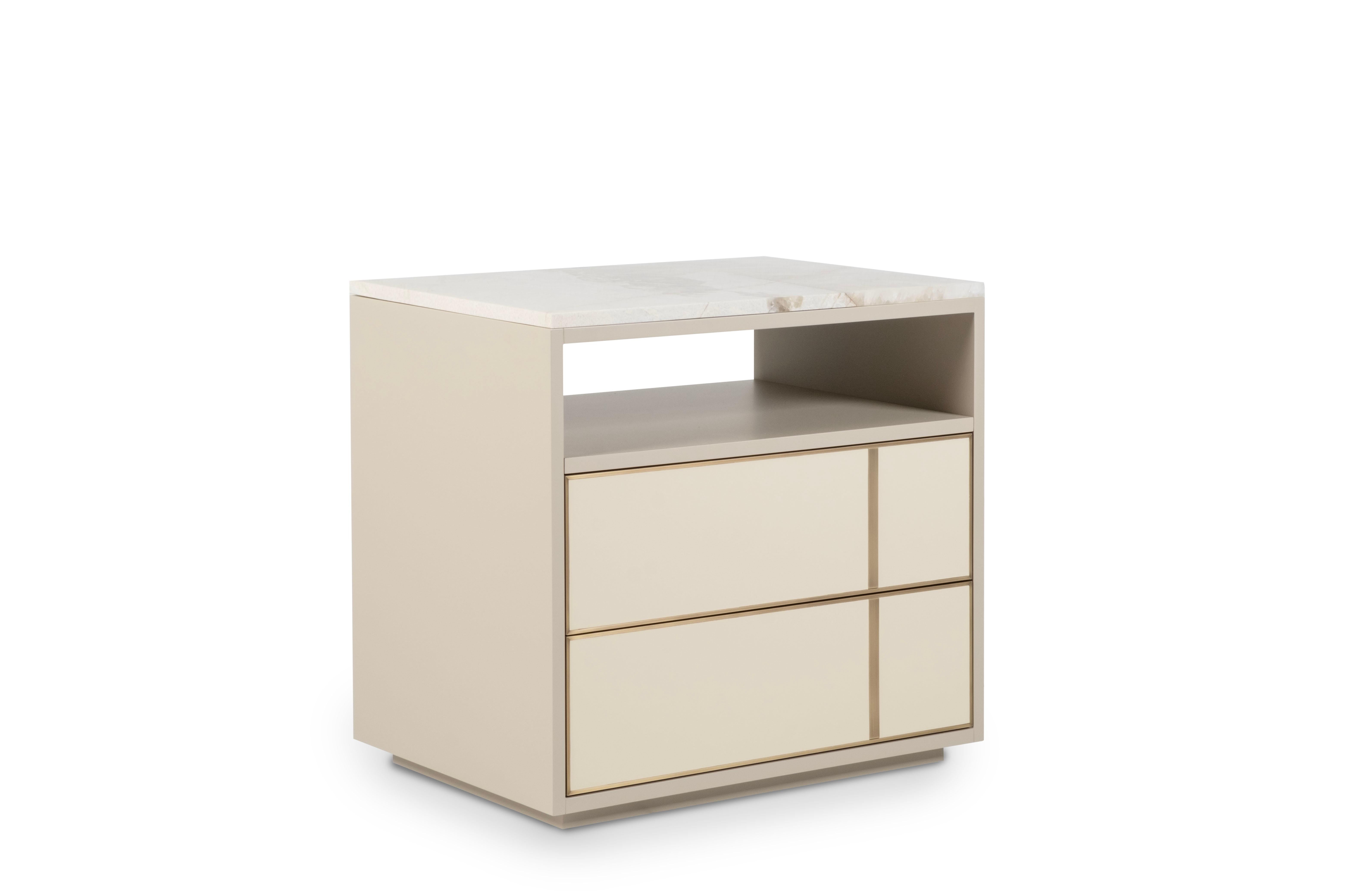 Brossé Modernité du milieu du siècle Jensen Ensemble 2 tables de nuit Tables de chevet, Quartz, Greenapple en vente