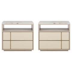Mid-Century Modern Jensen Set/2 Nightstands Bedside Tables, Quartz, Greenapple