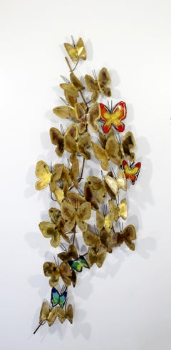 Mid-Century Modern Jere Enameled Brass Butterfly Wall Sculpture Signed, 1960s